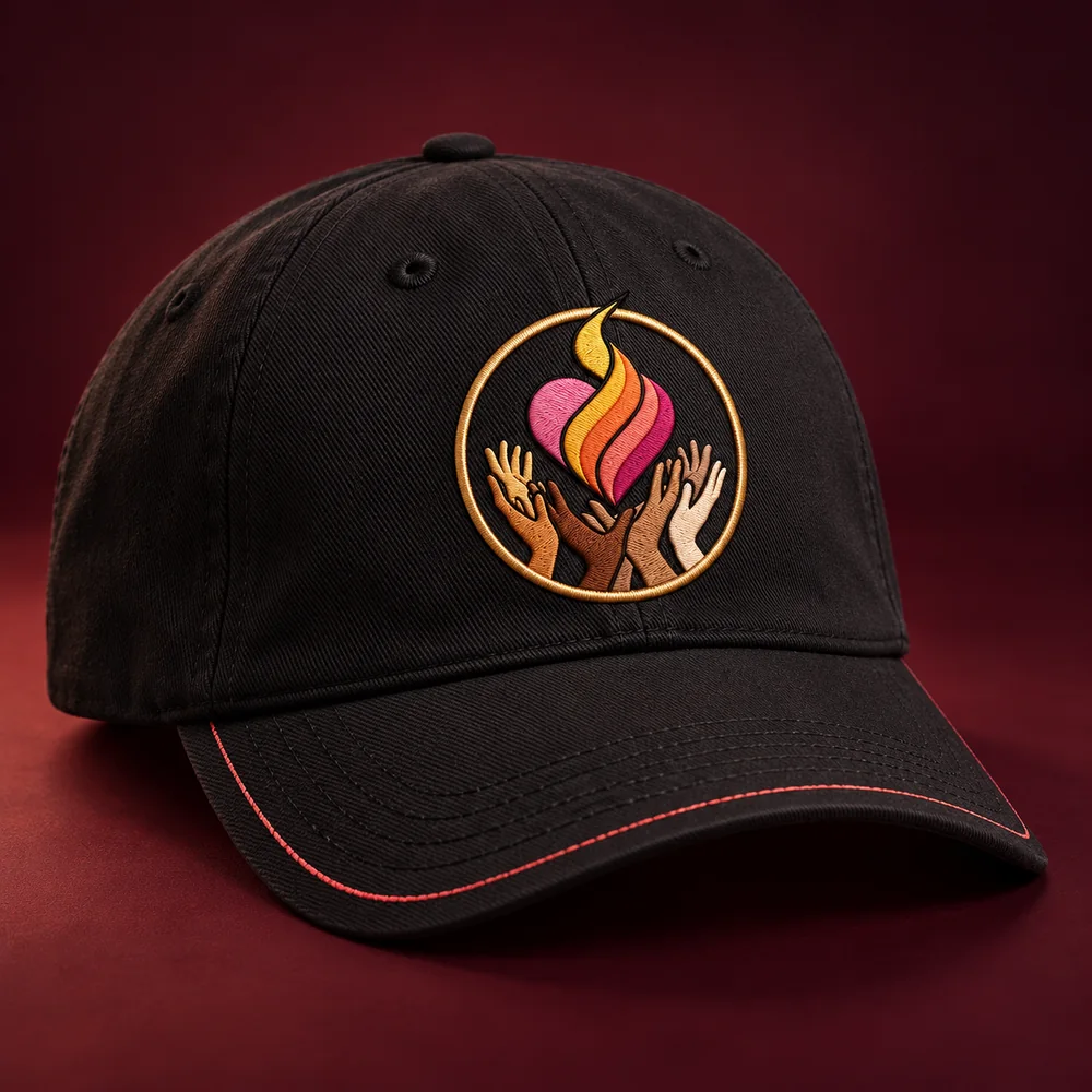 Black embroidered cap with the A Different Shade Of Love coin mark on the front.